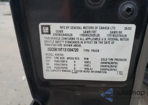 2003 Chevrolet Silverado K1500 from USA, damaged, VIN 2GCEK19T131394720